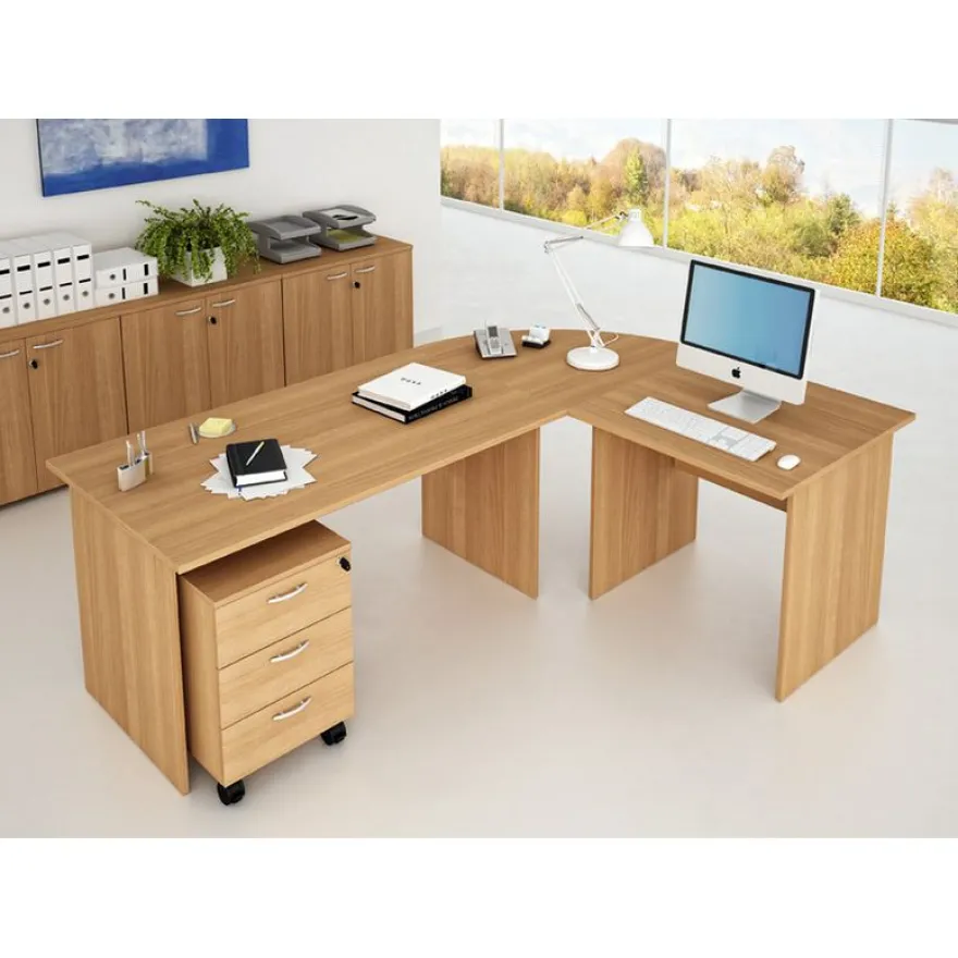 Bureau droit Trend - L140 - Pieds panneaux - plateau imitation chêne