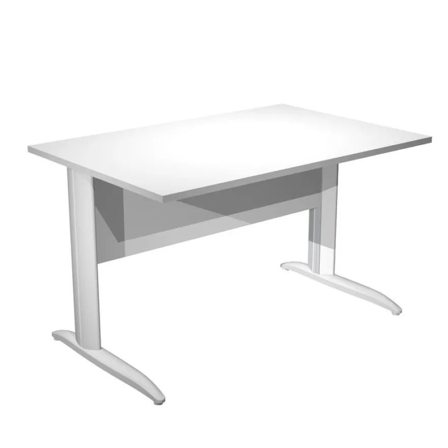 Bureau droit Trend - L140 - Pieds métals - plateau blanc - pied blanc