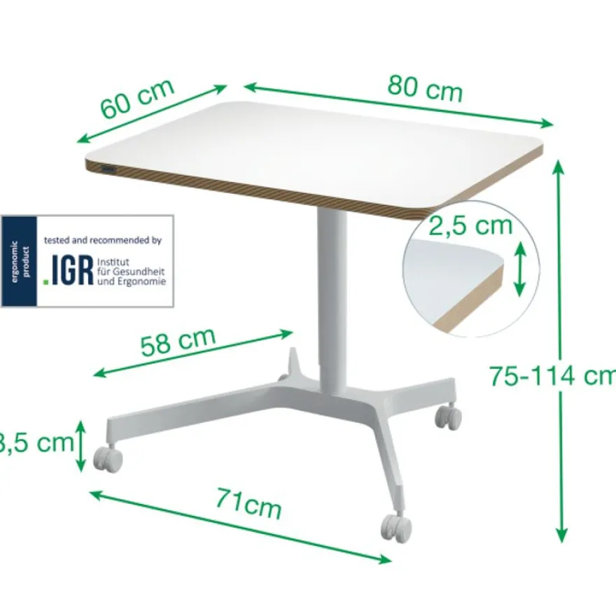 Bureau ERGO - Bureau assis-debout compact - réglable manuel 75-114cm - Blanc