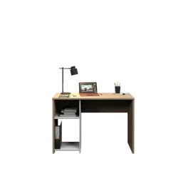 Bureau home office - Finition blanc et imitation chêne avec 1 partie rangement