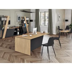 Bureau KHEOPS avec pied droit à gauche - L200 - plateau imitation chêne clair - structure carbone