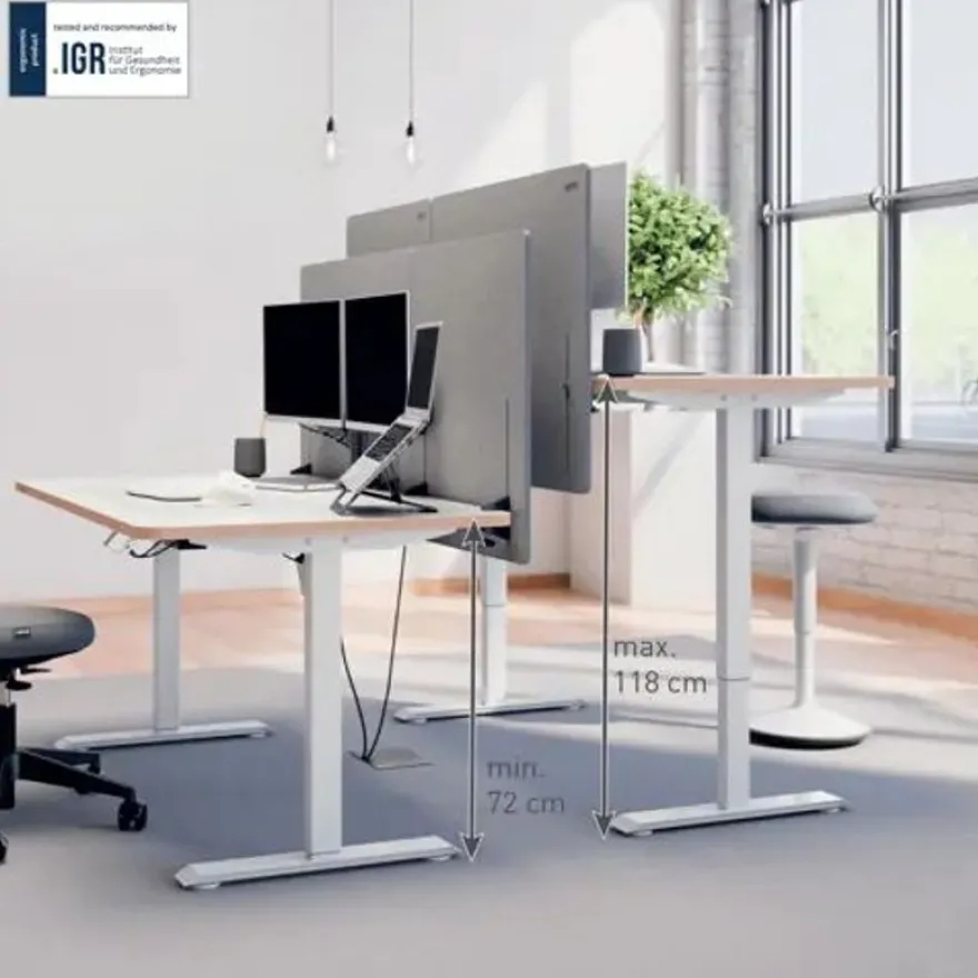 Bureau Leitz - Bureau assis-debout - réglage électrique - L140 - blanc