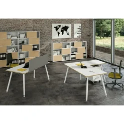 Bureau LEONARDO - 120 cm - Pieds métal blancs - Blanc chants chêne