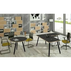 Bureau LEONARDO - 160 cm - Pieds métal blancs - Anthracite chants chêne