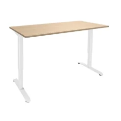 Bureau LEVEL - Bureau éléctrique - L160 - pied blanc - plateau Imitation Chêne clair