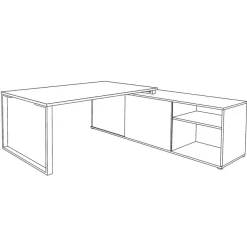 Bureau LOFTER Manager - L180 x P100 x H72,5 cm - console retour à gauche (cases) - pieds blanc - plateau imitation chêne clair