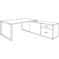 Bureau LOFTER Manager - L180 x P100 x H72,5 cm - console retour à droite (tiroirs) - pieds blanc - plateau imitation chêne clair