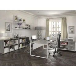 Bureau LOFTER Manager - L180 x P100 x H72,5 cm - sans console - pieds carbone - plateau imitation chêne clair