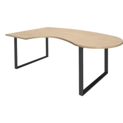 Bureau LOFTER Manager arrondi - retour à gauche - L200 cm - Plateau imitation chêne clair - Pied carbone (Pieds de renfort obligatoire à rajouter - non inclus)