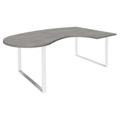 Bureau LOFTER Manager arrondi - retour à droite - L200 cm - Plateau imitation chêne gris - Pied blanc (Pieds de renfort obligatoire à rajouter - non inclus)
