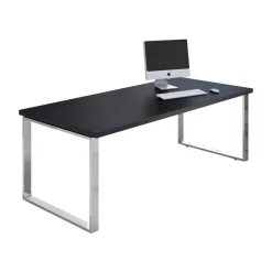 Bureau Manager FLORA - L180 x P90 cm - pieds cadre en métal effet chromé - plateau imitation frêne noir