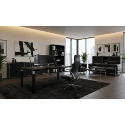 Bureau Manager FLORA - L180 x P90 cm - pieds en métal noir - plateau imitation frêne noir