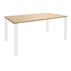 Bureau simple IRIS - L160 cm - Pieds blanc - plateau imitation Chêne clair