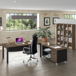 Bureau simple IRIS - L160 cm - Pieds blanc - plateau imitation Chêne clair