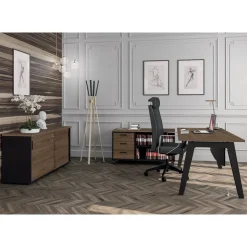Bureau simple STEELY - L140 cm - pied blanc - plateau imitation Chêne clair