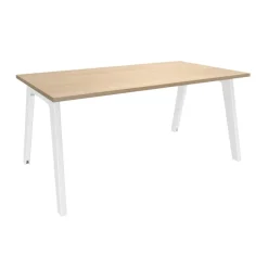 Bureau simple STEELY - L140 cm - pied blanc - plateau imitation Chêne clair