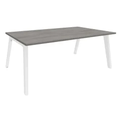 Bureau STEELY Manager - L180 cm - pied blanc - plateau imitation Chêne gris