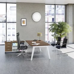 Bureau STEELY Manager - L180 cm - pied blanc - plateau imitation Chêne gris