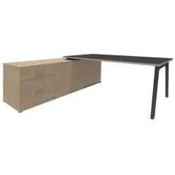 Bureau STEELY Manager - L180 x P100 x H72,5 cm - console retour à gauche (2 tiroirs) L200 x P60 x H72,5 cm - pieds carbone - plateau carbone