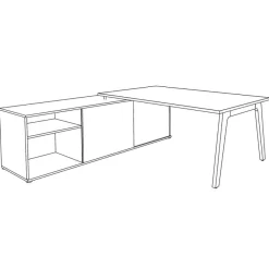Bureau STEELY Manager - L180 x P100 x H72,5 cm - console retour à gauche (2 tiroirs) L200 x P60 x H72,5 cm - pieds blanc - plateau imitation noyer