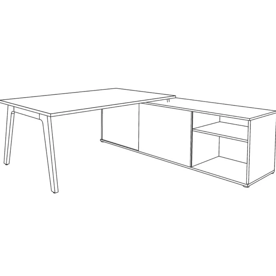 Bureau STEELY Manager - L180 x P100 x H72,5 cm - console retour à droite (2 tiroirs) L200 x P60 x H72,5 cm - pieds carbone - plateau carbone
