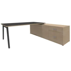 Bureau STEELY Manager - L180 x P100 x H72,5 cm - console retour à droite (2 tiroirs) L200 x P60 x H72,5 cm - pieds carbone - plateau carbone