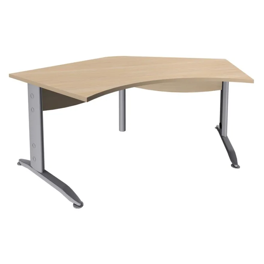 Bureau symétrique 120° IDRA - L185 cm - Pieds alu - plateau imitation Chêne clair