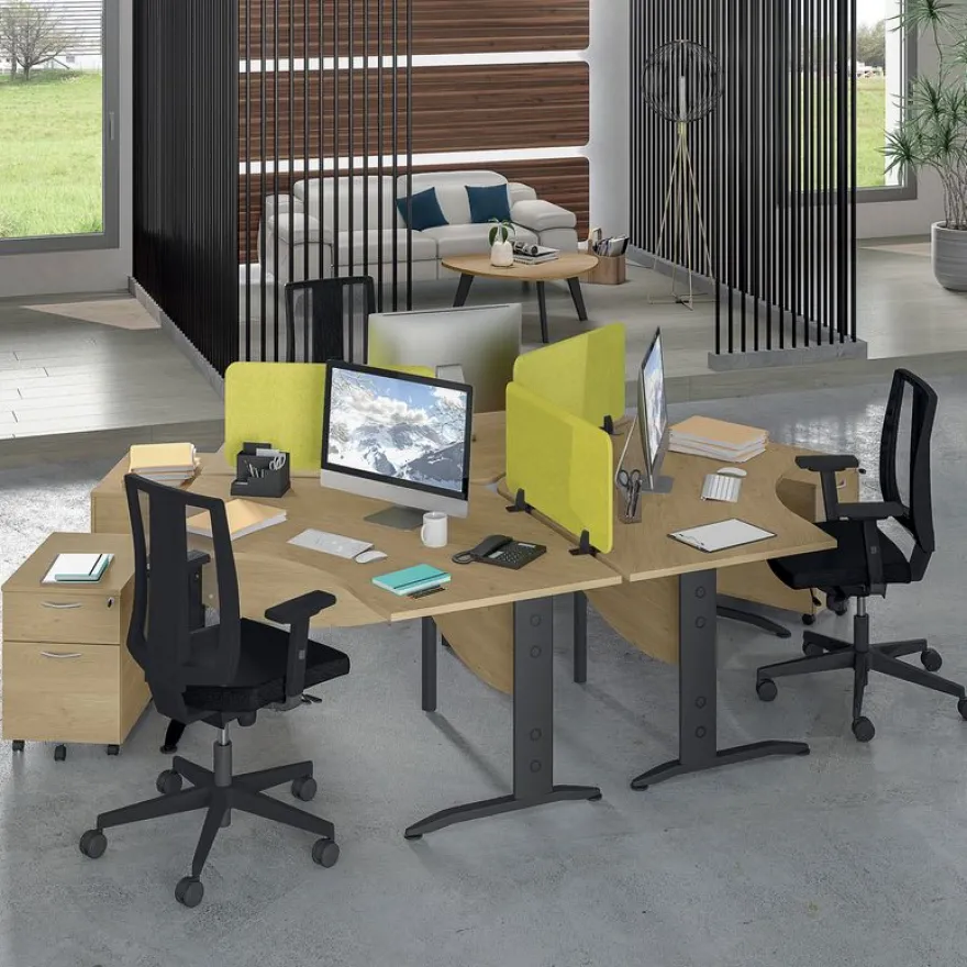 Bureau symétrique 120° IDRA - L185 cm - Pieds anthracite - plateau imitation Chêne clair