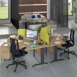 Bureau symétrique 120° IDRA - L185 cm - Pieds blanc - plateau imitation Chêne clair