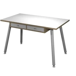 Bureau télétravail avec tiroirs - 120 cm - blanc/chêne - pieds métal blancs
