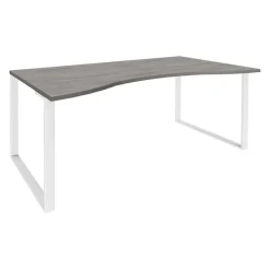Bureau vague symétrique LOFTER - L180 cm - Plateau imitation chêne gris - pied Blanc