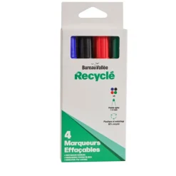 Bureau Vallée Recyclé – 4 marqueurs effaçables pointe large – Assortiment de 4 couleurs