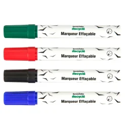 Bureau Vallée Recyclé – 4 marqueurs effaçables pointe large – Assortiment de 4 couleurs
