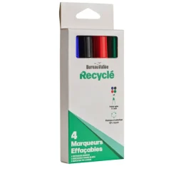 Bureau Vallée Recyclé – 4 marqueurs effaçables pointe large – Assortiment de 4 couleurs