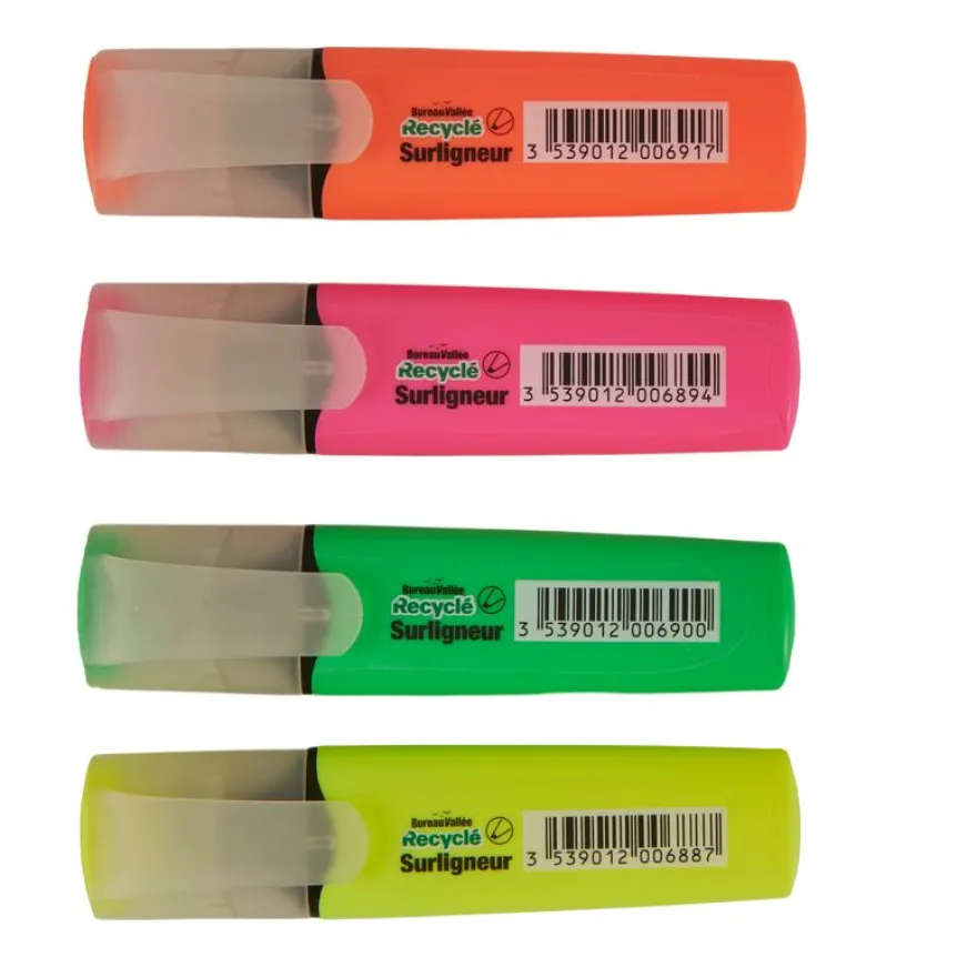 Bureau Vallée Recyclé - 4 surligneurs - Jaune, orange, vert et rose