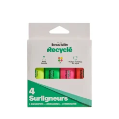 Bureau Vallée Recyclé - 4 surligneurs - Jaune, orange, vert et rose