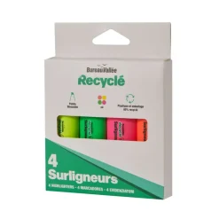 Bureau Vallée Recyclé - 4 surligneurs - Jaune, orange, vert et rose