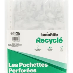 Bureau Vallée Recyclé - Lot de 50 Pochettes Perforées A4 Polypropylène 100% Recyclé - Lisses 5/100