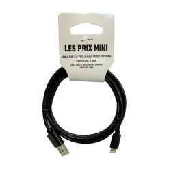 Cable USB 2.0 Type-A/lightning - 1,5 m - noir - LES PRIX MINI