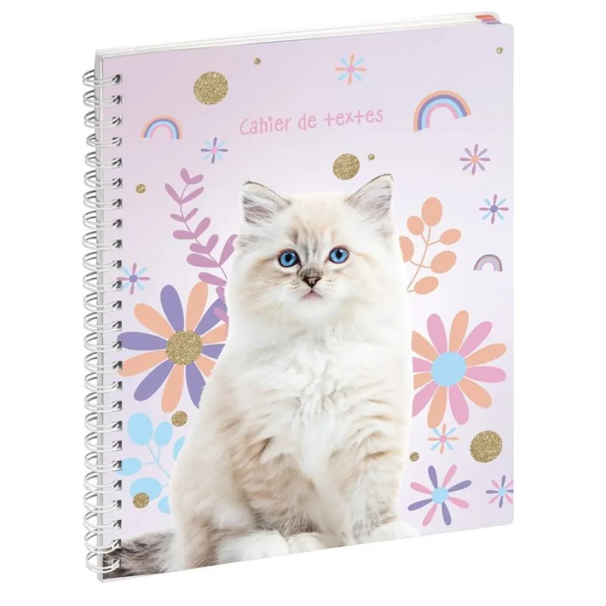 Cahier de textes à spirale Lovely - 17 x 22 cm - chat blanc - Exacompta