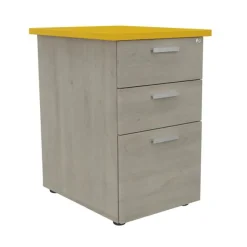 Caisson HT bureau - steely/stelly manager - Profondeur 60 cm - chene gris - top jaune curry