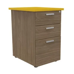 Caisson HT bureau - steely/stelly manager - Profondeur 60 cm - noyer - top jaune curry