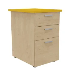 Caisson HT bureau - steely/stelly manager - Profondeur 60 cm - chene - top jaune curry