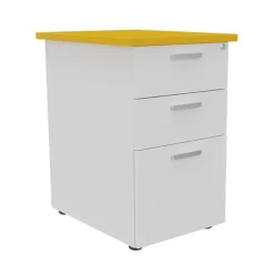 Caisson HT bureau - steely/stelly manager - Profondeur 60 cm - blanc perle - top jaune curry