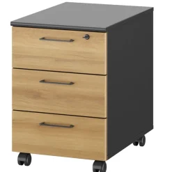 Caisson mobile JAZZ+ - Profondeur 60 cm - 3 tiroirs - monté - chêne du bocage