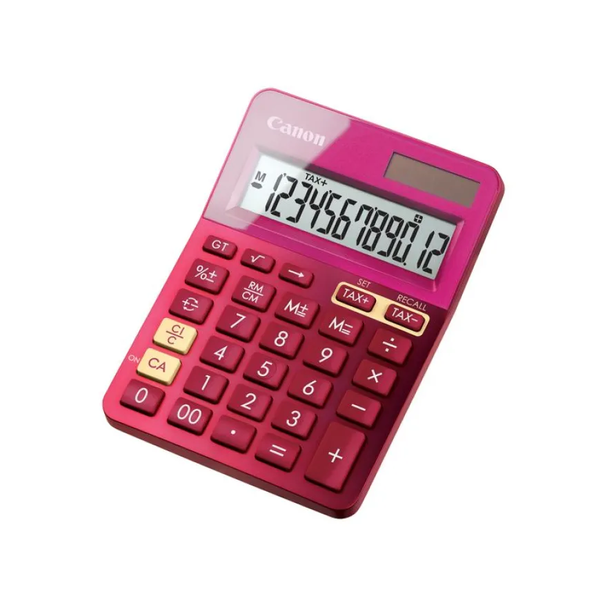 Calculatrice de bureau Canon LS- 123K - 12 chiffres - alimentation batterie et solaire - rose