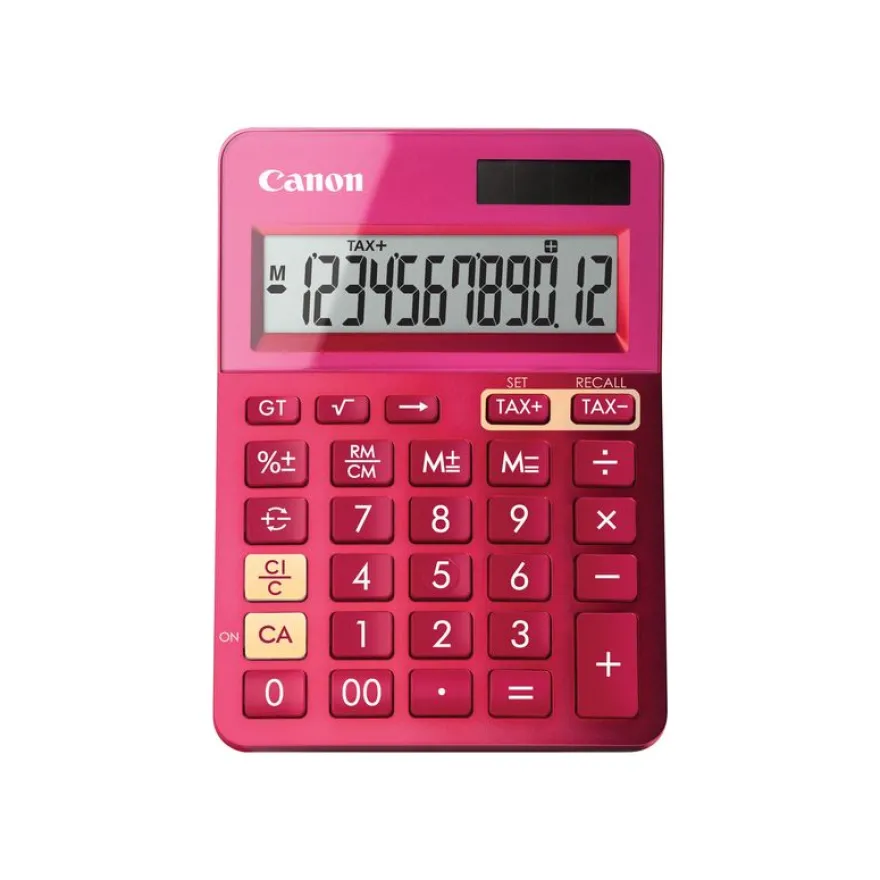 Calculatrice de bureau Canon LS- 123K - 12 chiffres - alimentation batterie et solaire - rose