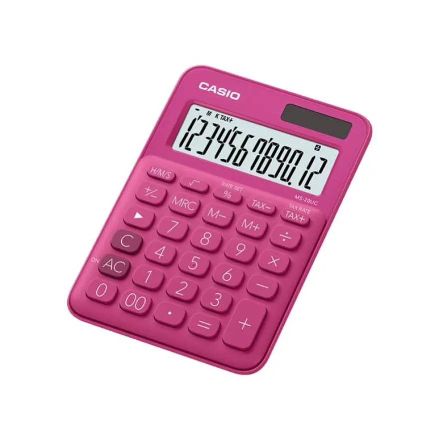 Calculatrice de bureau Casio MS-20UC - 12 chiffres - alimentation batterie et solaire - rouge