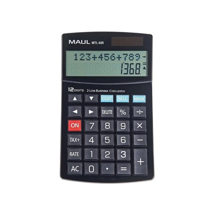 Calculatrice de bureau Maul MTL 600 - 12 chiffres - panneau solaire et pile - noir