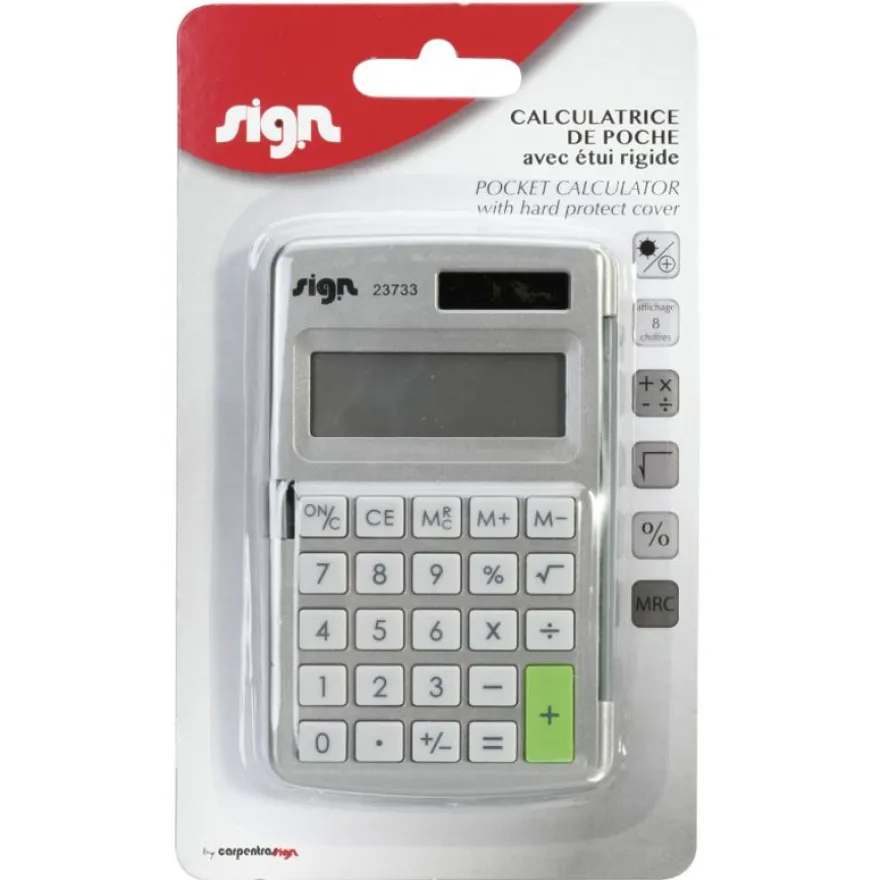 Calculatrice de poche Sign KF01602 - 8 chiffres - alimentation batterie et solaire